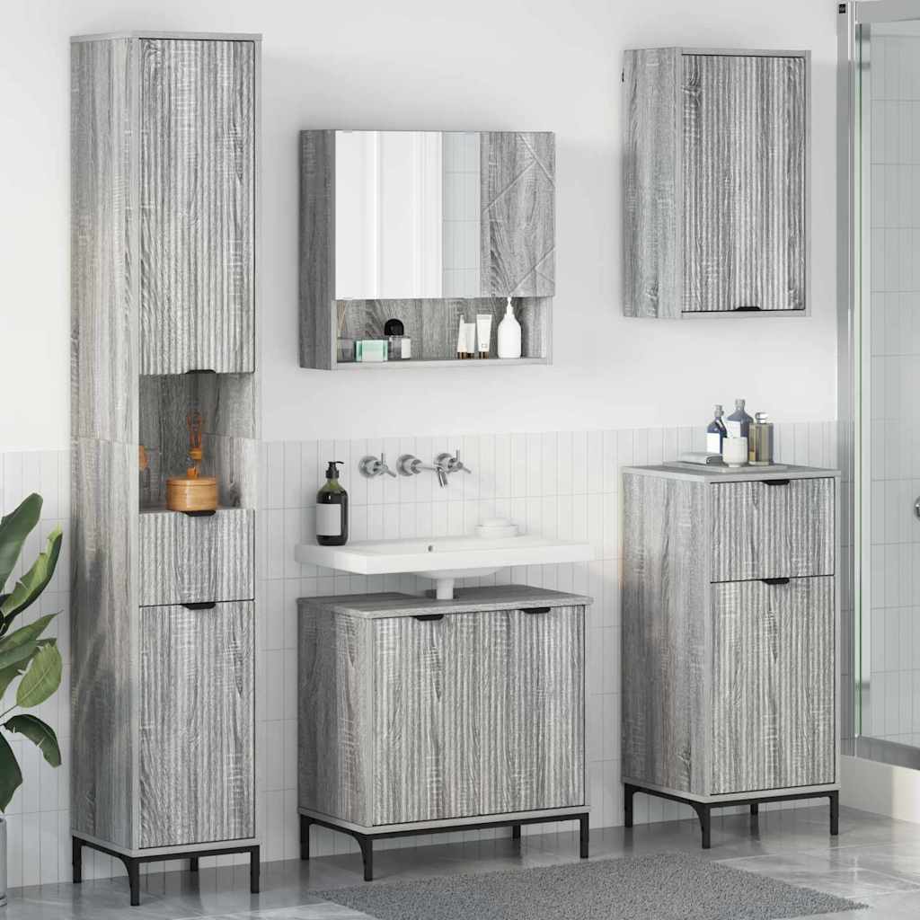 Badezimmermöbel-Set 4 Stk. Holzwerkstoff, Metall