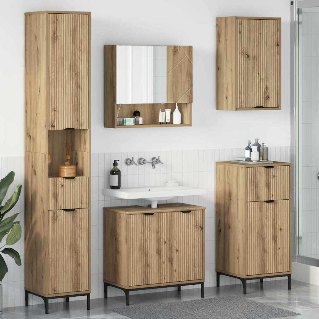 Badezimmermöbel-Set 4 Stk. Holzwerkstoff, Metall