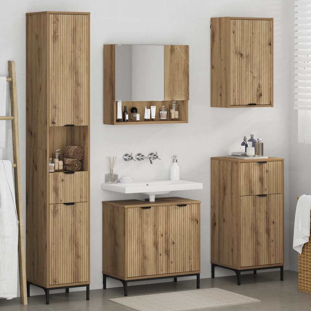 Badezimmermöbel-Set 4 Stk. Holzwerkstoff, Metall