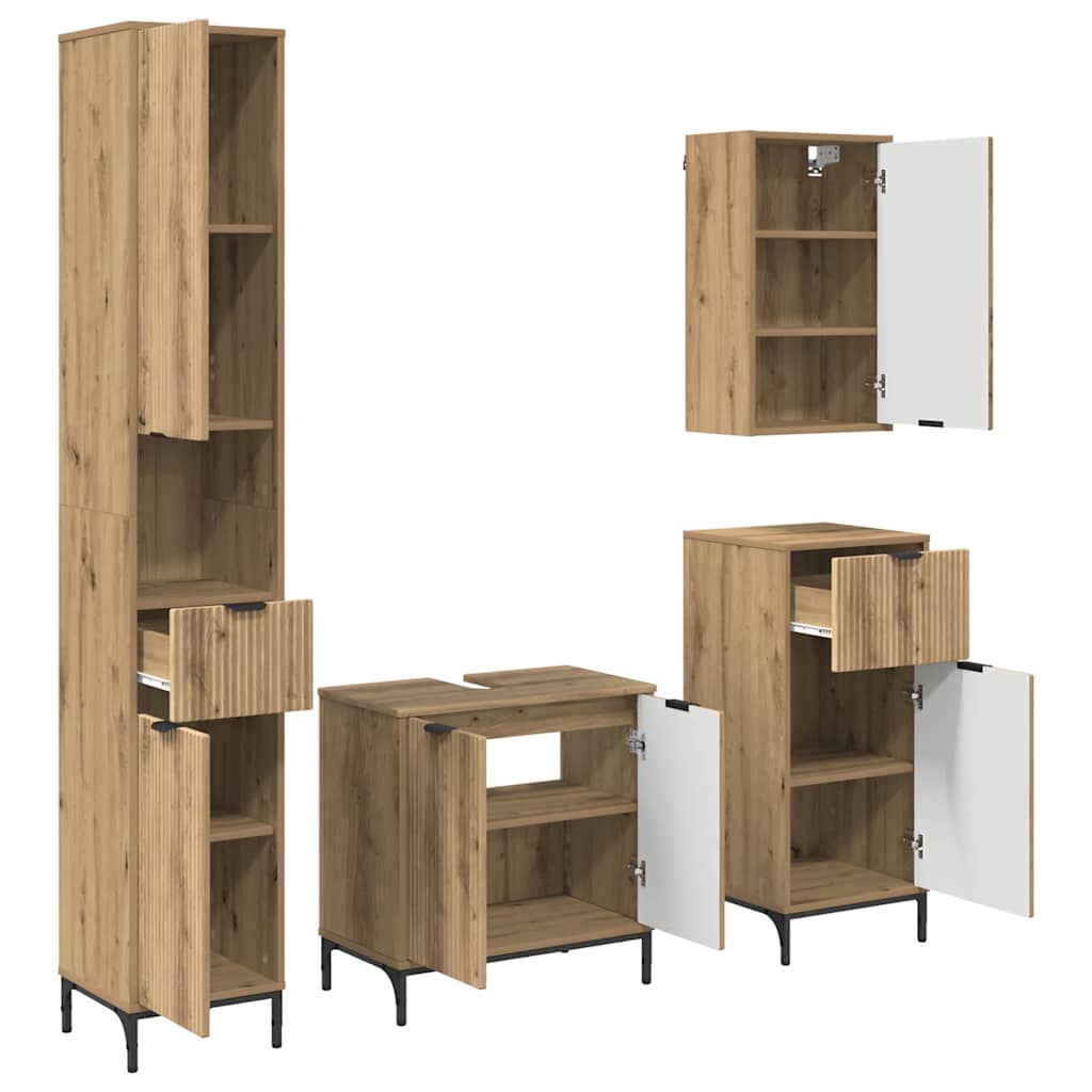 Badezimmermöbel-Set 4 Stk. Holzwerkstoff, Metall