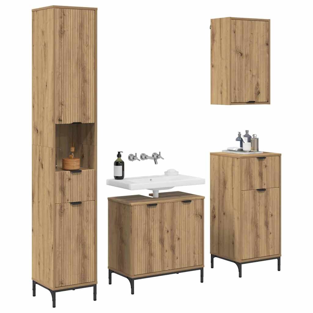 Badezimmermöbel-Set 4 Stk. Holzwerkstoff, Metall