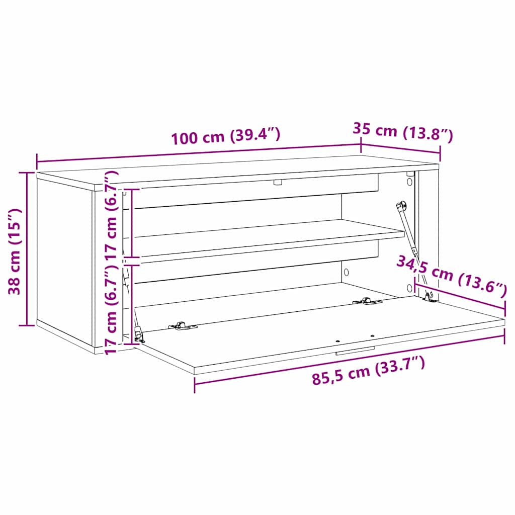 Schuhschrank Mit Regal 100 X 35 X 38 Cm Holzwerkstoff
