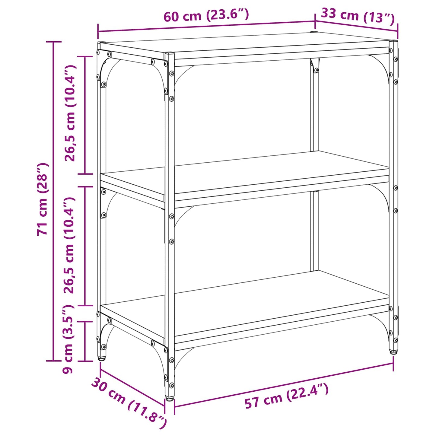 Bücherregal 60 X 33 X Holzwerkstoff