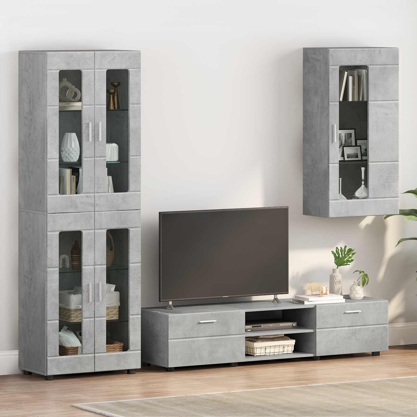 Tv-Schrankset Mit Regal Florin 3 Pcs Beton Grau Holzwerkstoff Betongrau