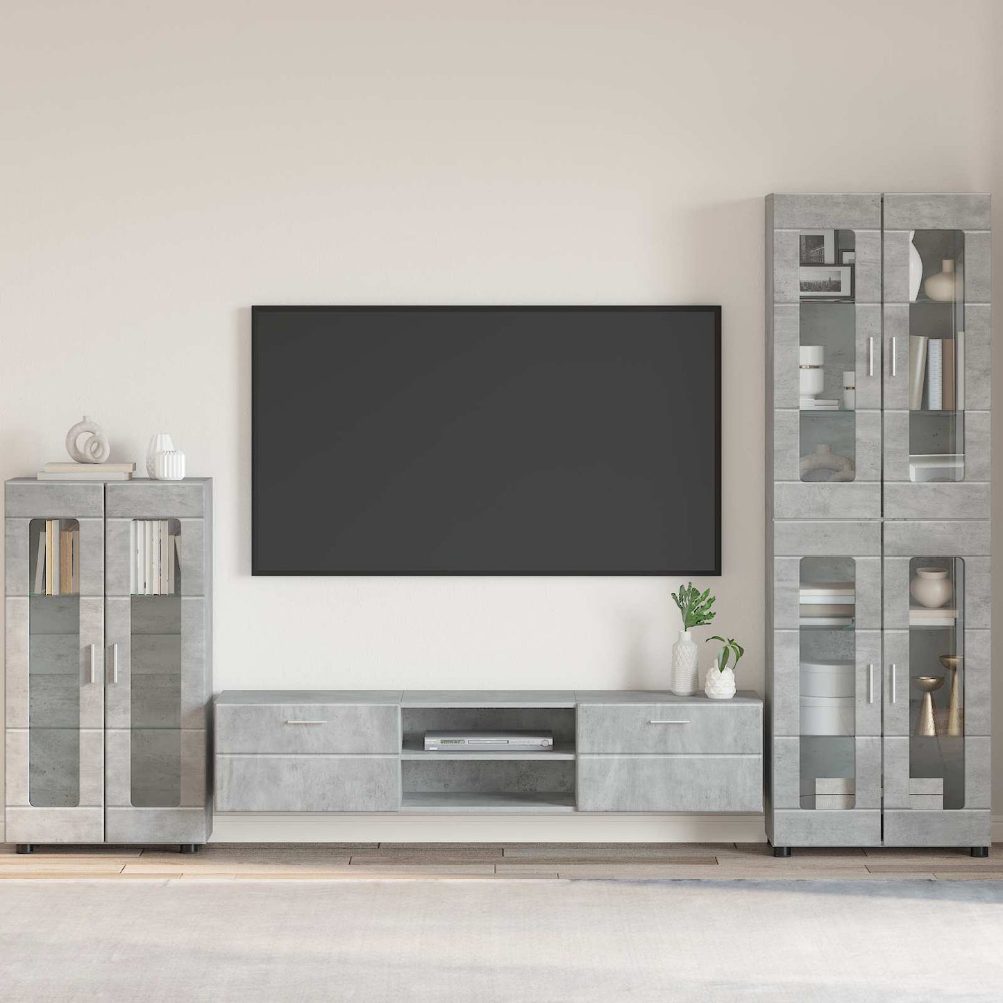 Tv-Schrankset Mit Regal Florin 3 Pcs Beton Grau Holzwerkstoff Betongrau