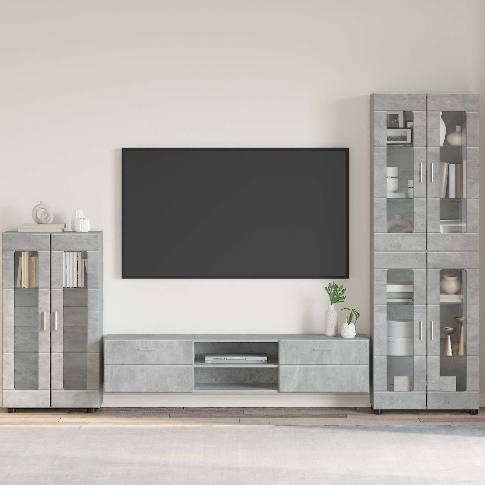 Tv-Schrankset Mit Regal Florin 3 Pcs Beton Grau Holzwerkstoff Betongrau