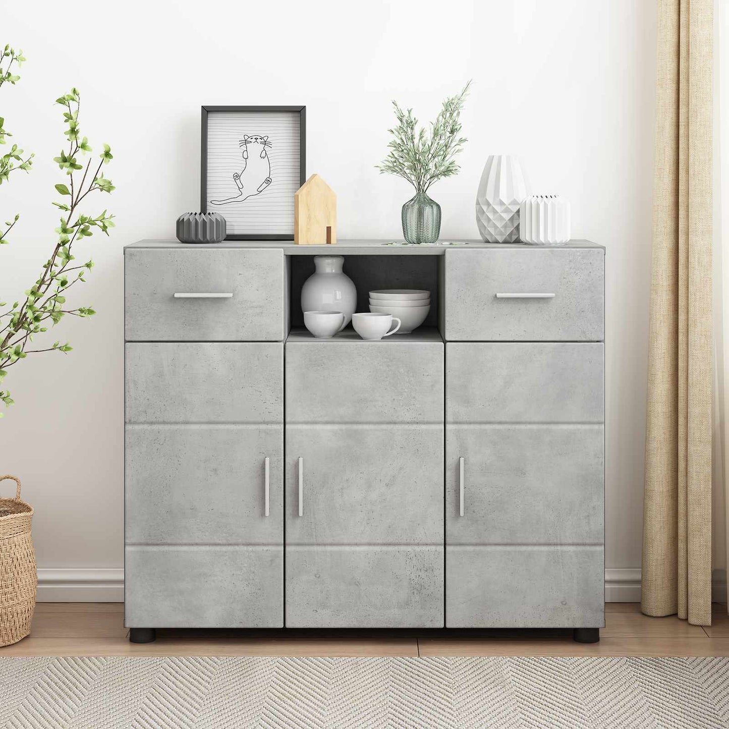 Tv-Schrankset Mit Regal Florin 3 Pcs Beton Grau Holzwerkstoff Betongrau