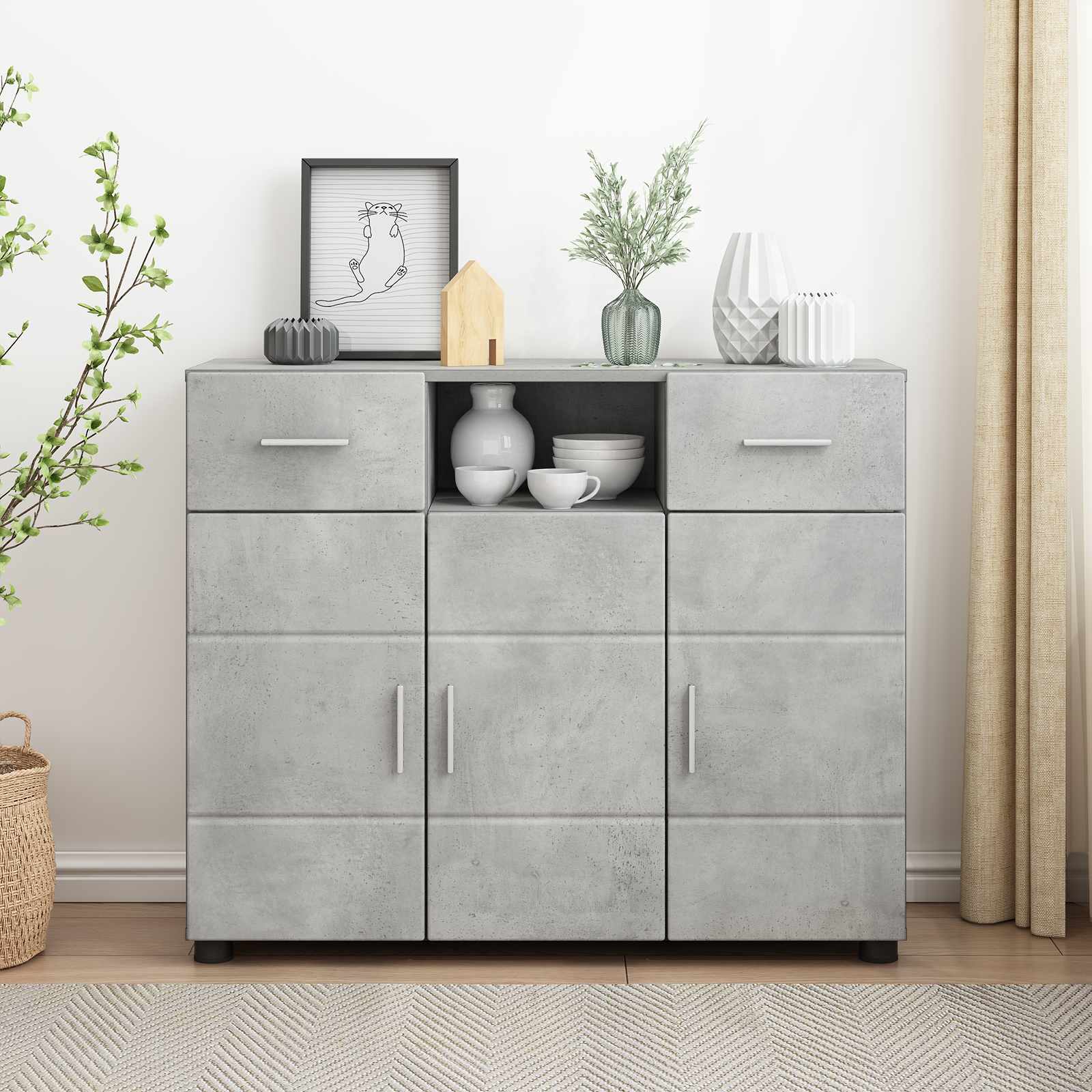 Tv-Schrankset Mit Regal Florin 3 Pcs Beton Grau Holzwerkstoff Betongrau