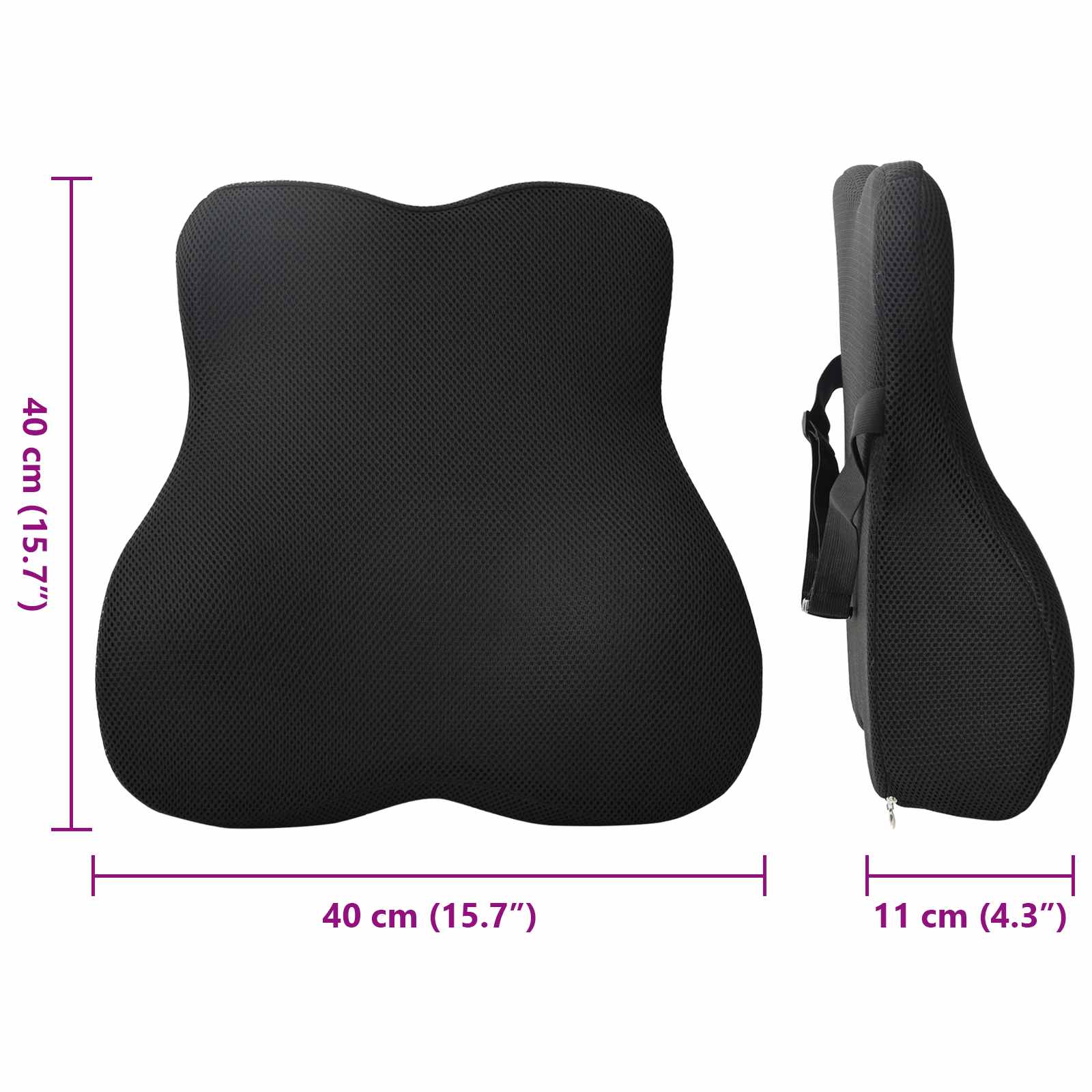 Rückenkissen Schwarz Viscoschaum 40 X 40 X 11 Cm