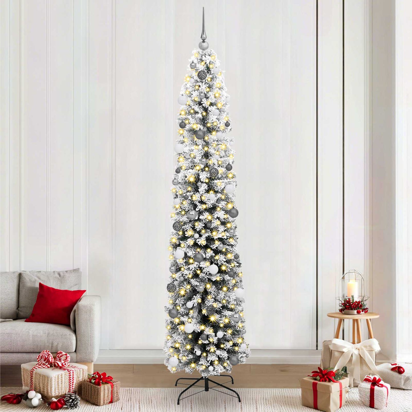 Künstlicher Weihnachtsbaum Schlank Mit Schnee Grün Pvc Grün Und Weiß