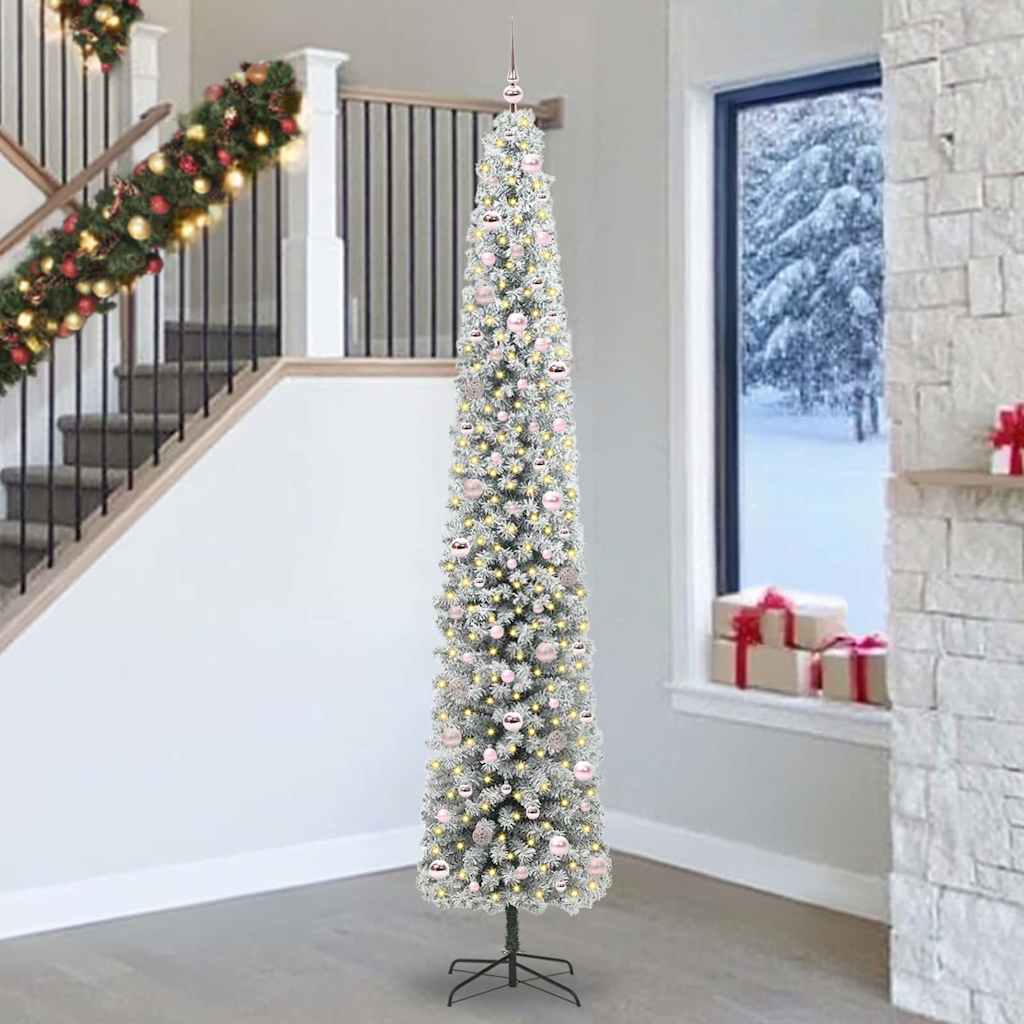 Künstlicher Weihnachtsbaum Schlank Mit Schnee Grün Pvc Grün Und Weiß