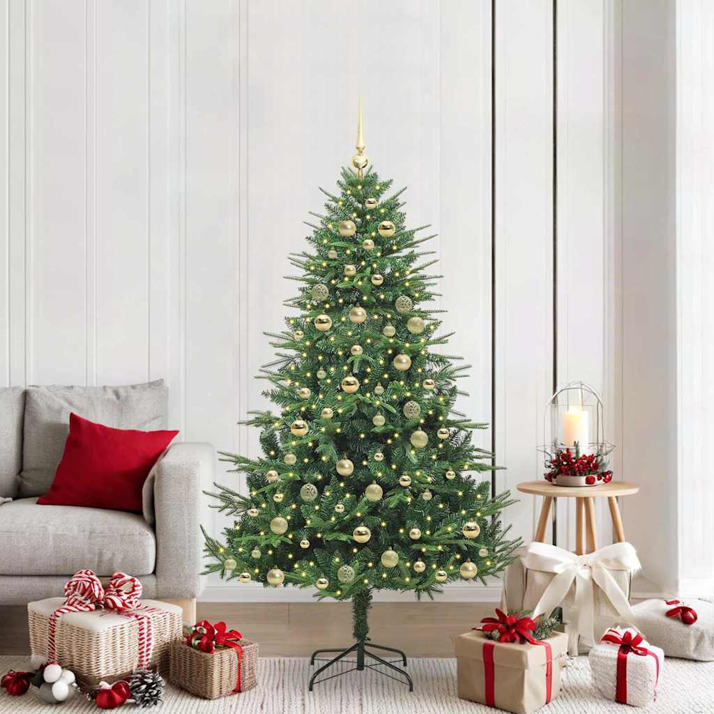 Künstlicher Vorbeleuchteter Weihnachtsbaum Mit Kugelset Grün