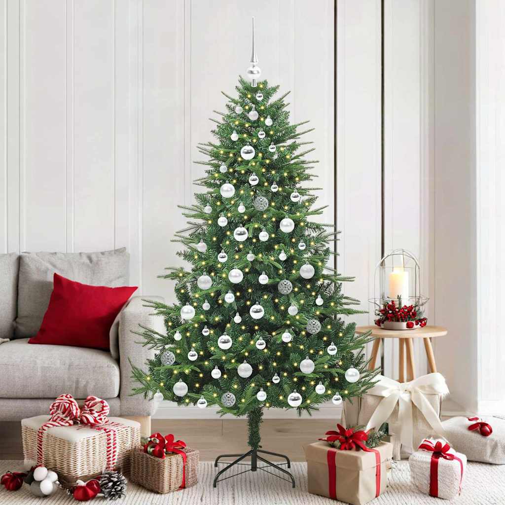 Künstlicher Vorbeleuchteter Weihnachtsbaum Mit Kugelset Grün
