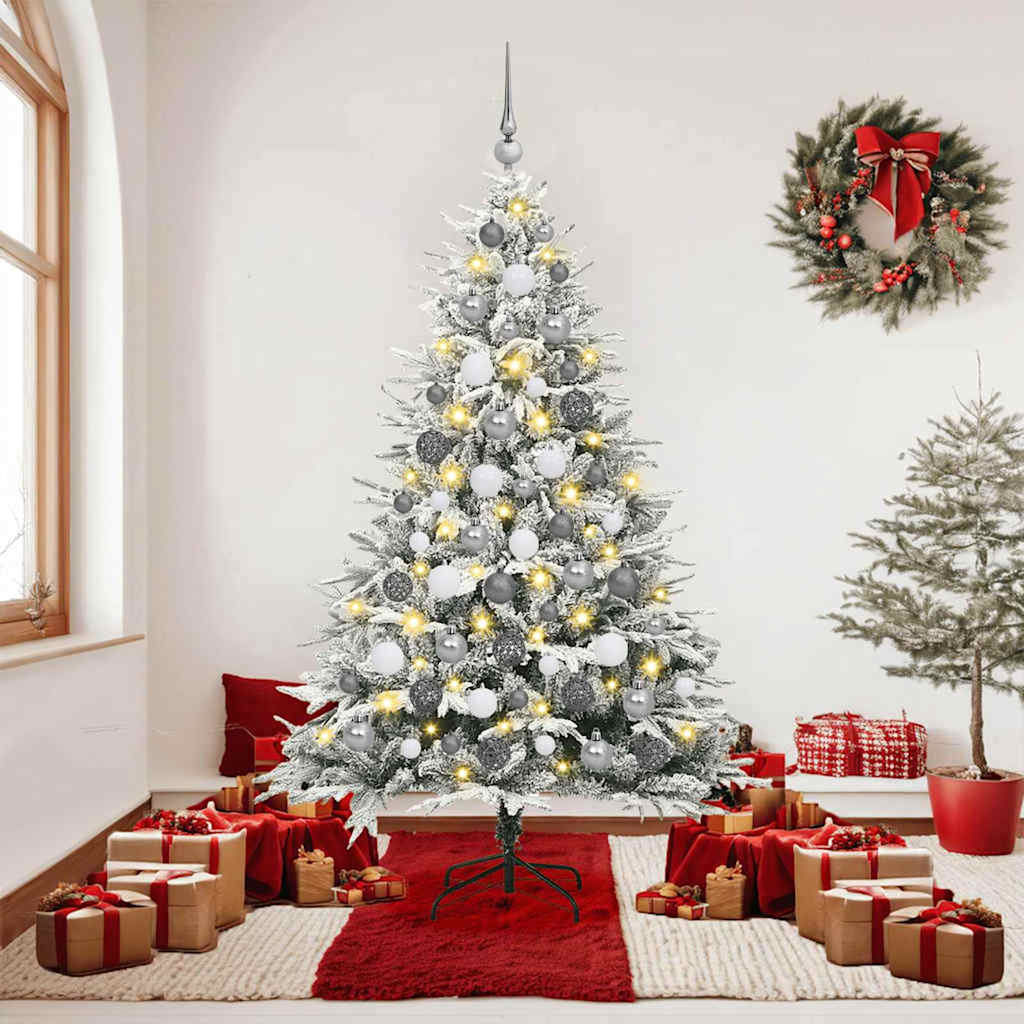 Künstlicher Vorbeleuchteter Weihnachtsbaum Mit Kugelset Grün