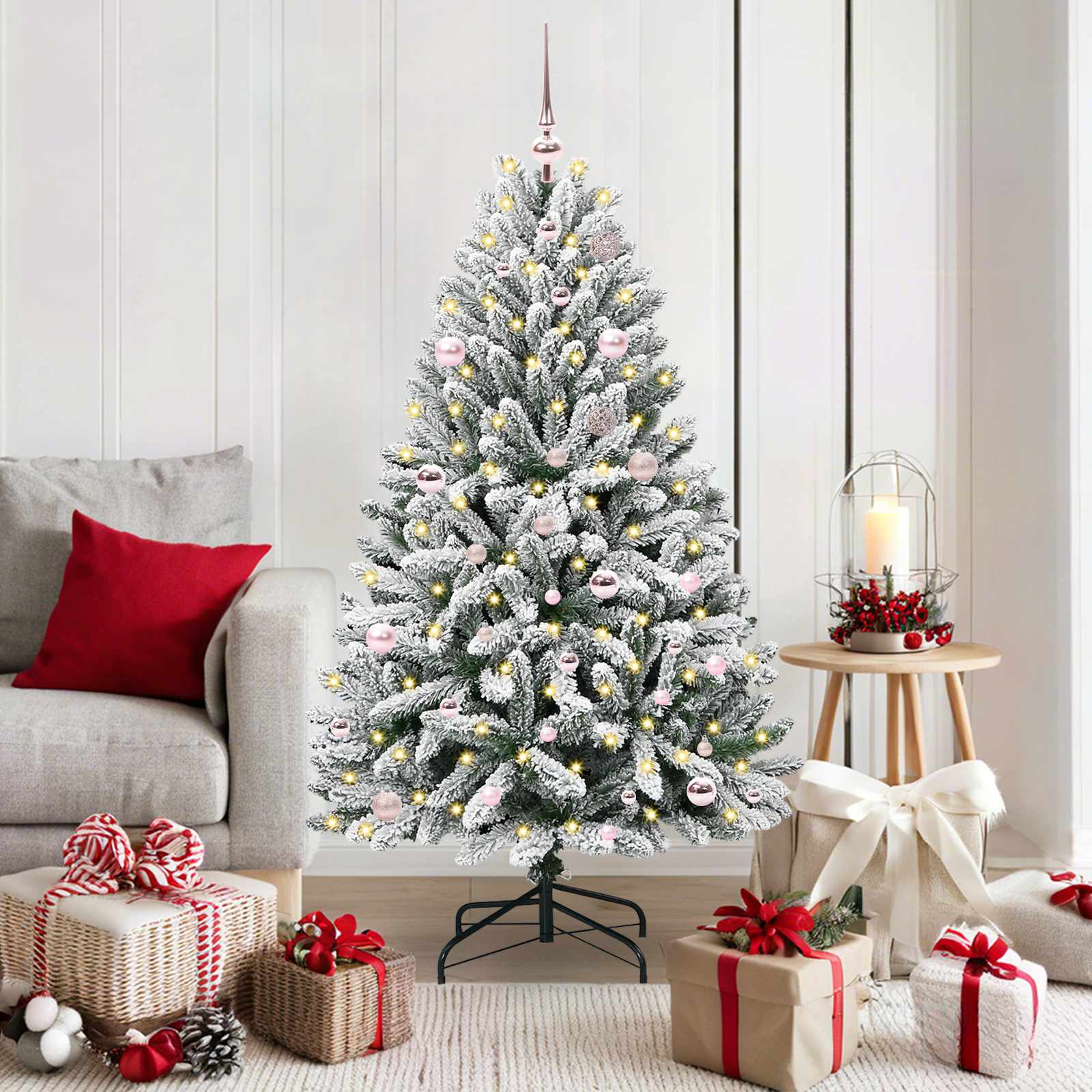 Künstlicher Weihnachtsbaum Klappbar Beschneit Grün Und Weiß