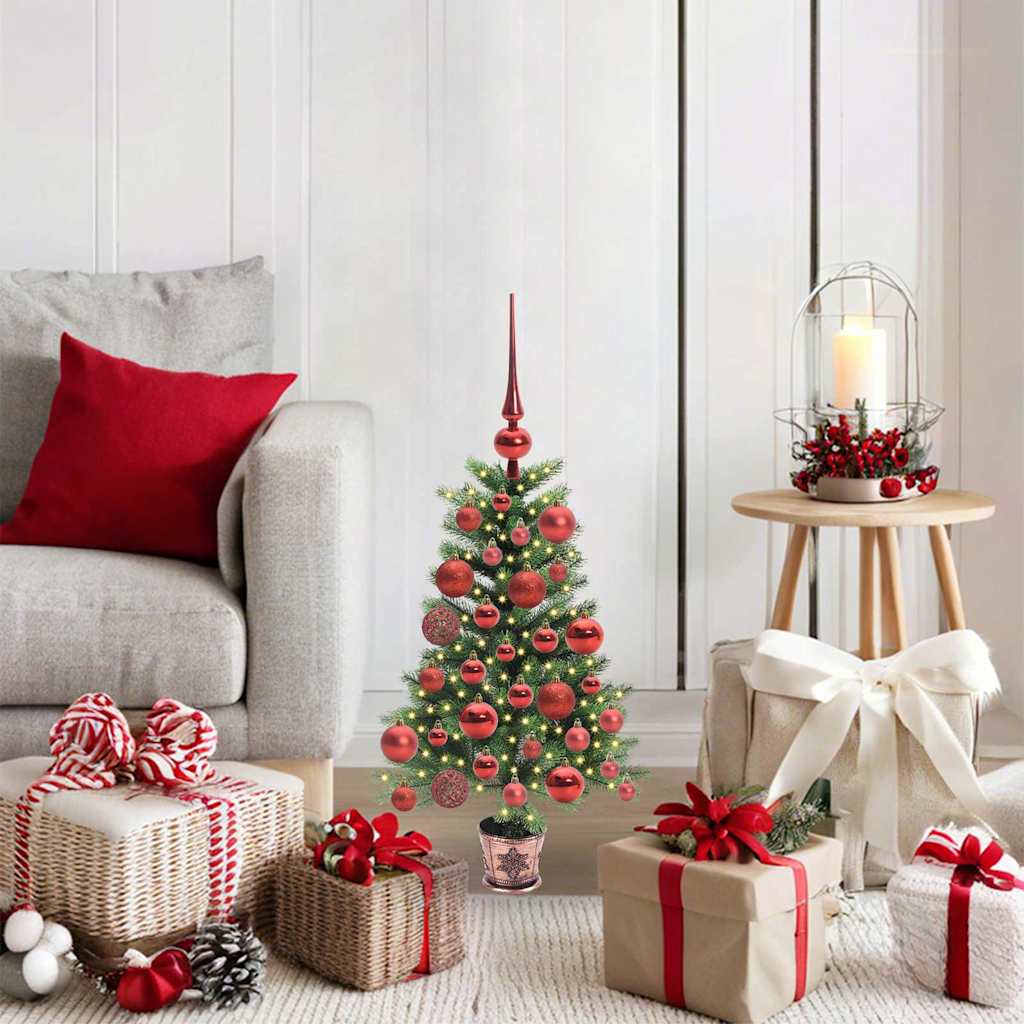 Künstlicher Weihnachtsbaum Mit Beleuchtung & Kugeln 150 Cm Grün Gold