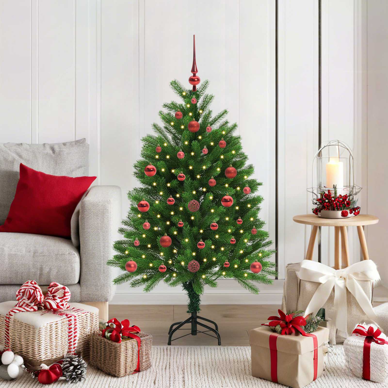 Künstlicher Weihnachtsbaum Mit Beleuchtung & Kugeln 90 Cm Grün Silber