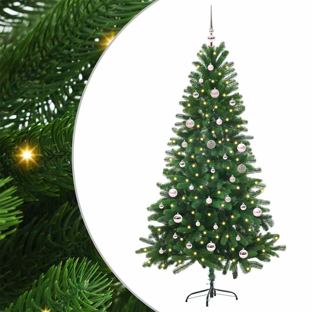 Künstlicher Weihnachtsbaum Mit Beleuchtung & Kugeln 150 Cm Grün Gold