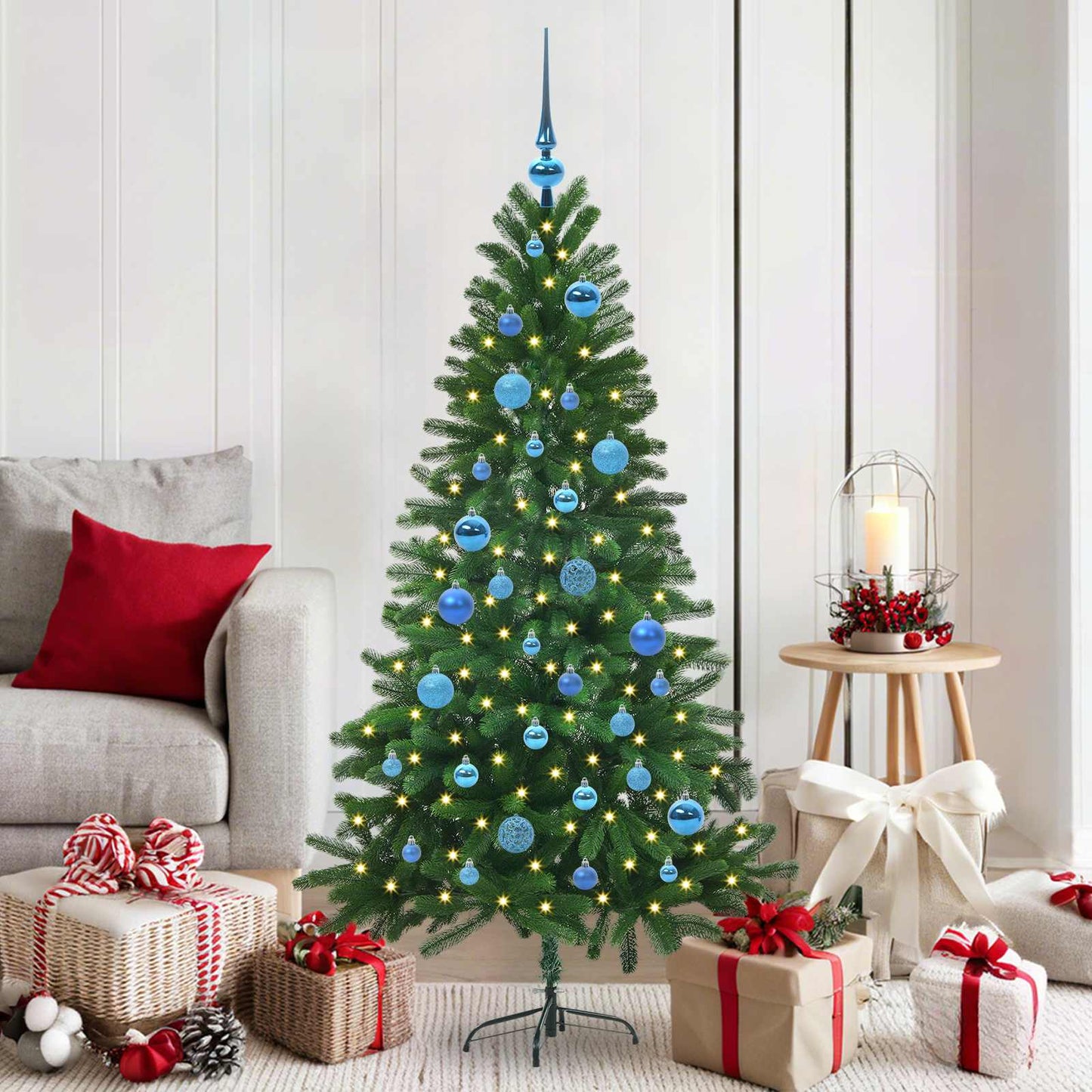 Künstlicher Weihnachtsbaum Mit Beleuchtung & Kugeln 90 Cm Grün Silber