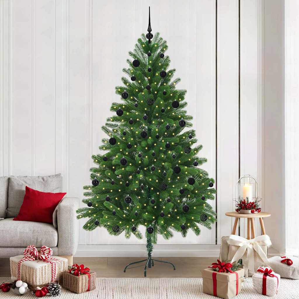 Künstlicher Weihnachtsbaum Mit Beleuchtung & Kugeln 150 Cm Grün Gold