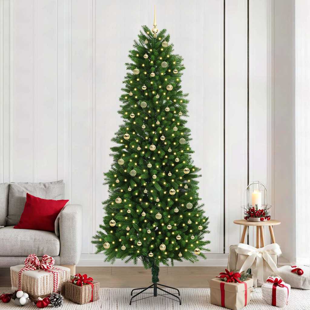 Künstlicher Weihnachtsbaum Mit Beleuchtung & Kugeln 150 Cm Grün Gold
