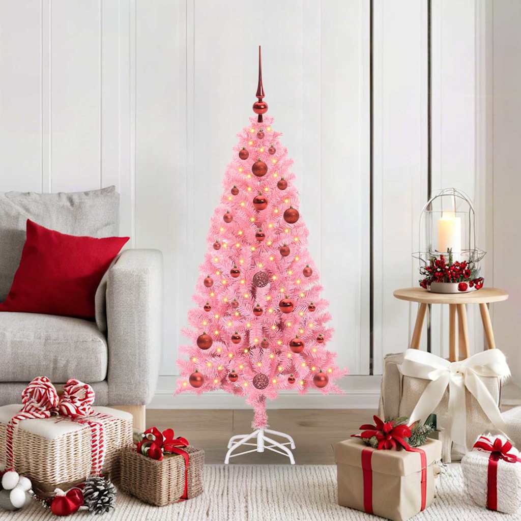 Künstlicher Weihnachtsbaum Mit Beleuchtung & Kugeln 120Cm Rosa