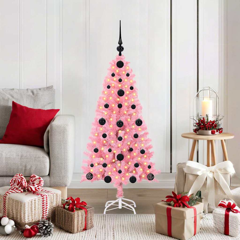 Künstlicher Weihnachtsbaum Mit Beleuchtung & Kugeln 120Cm Rosa