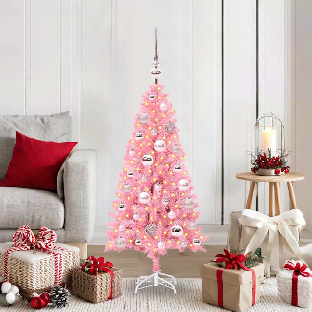 Künstlicher Weihnachtsbaum Mit Beleuchtung & Kugeln 120Cm Rosa