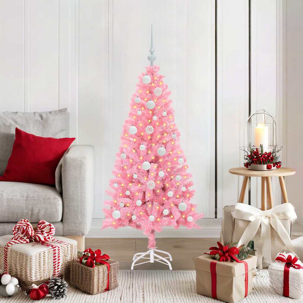 Künstlicher Weihnachtsbaum Mit Beleuchtung & Kugeln 120Cm Rosa