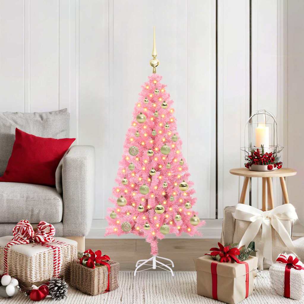 Künstlicher Weihnachtsbaum Mit Beleuchtung & Kugeln 120Cm Rosa