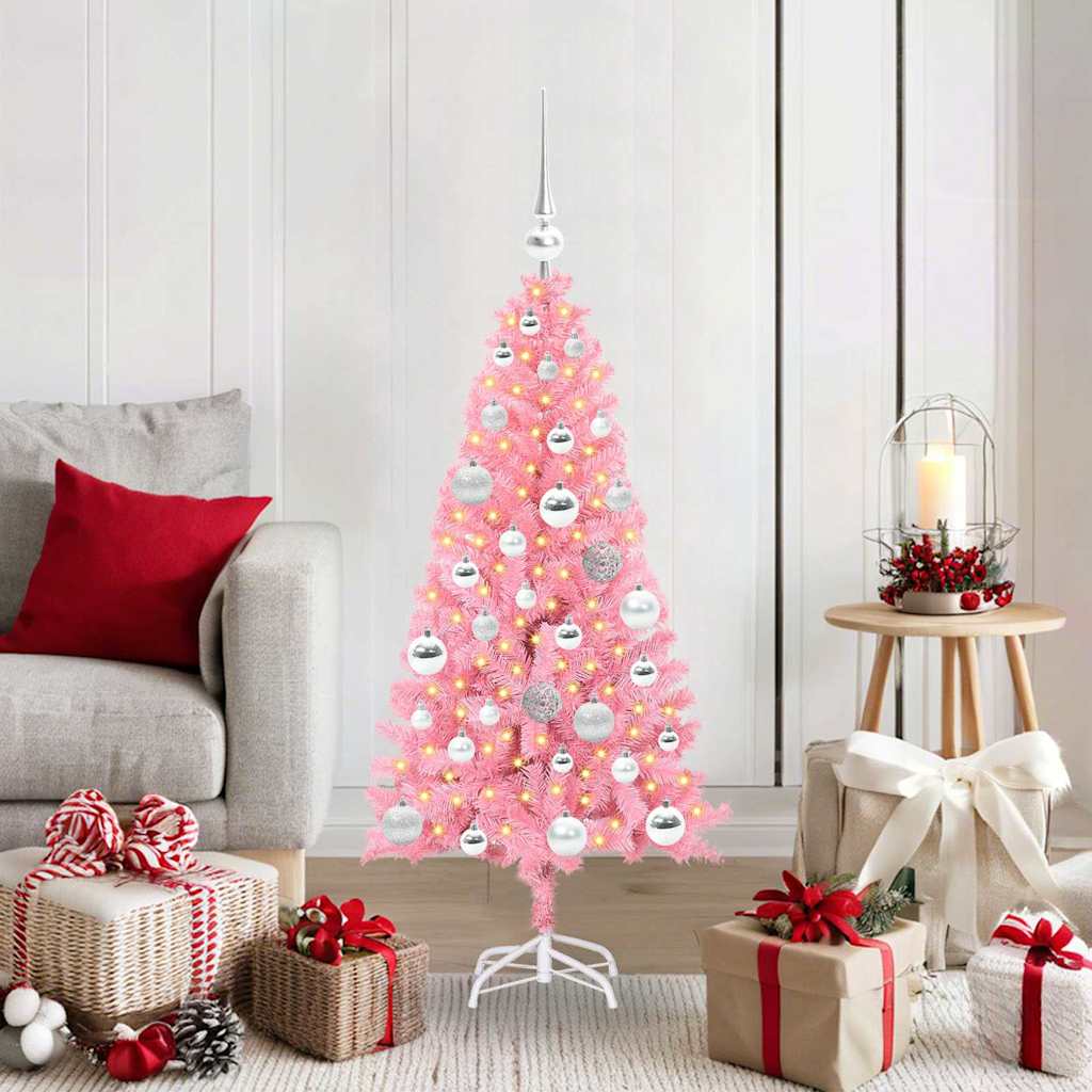 Künstlicher Weihnachtsbaum Mit Beleuchtung & Kugeln 120Cm Rosa