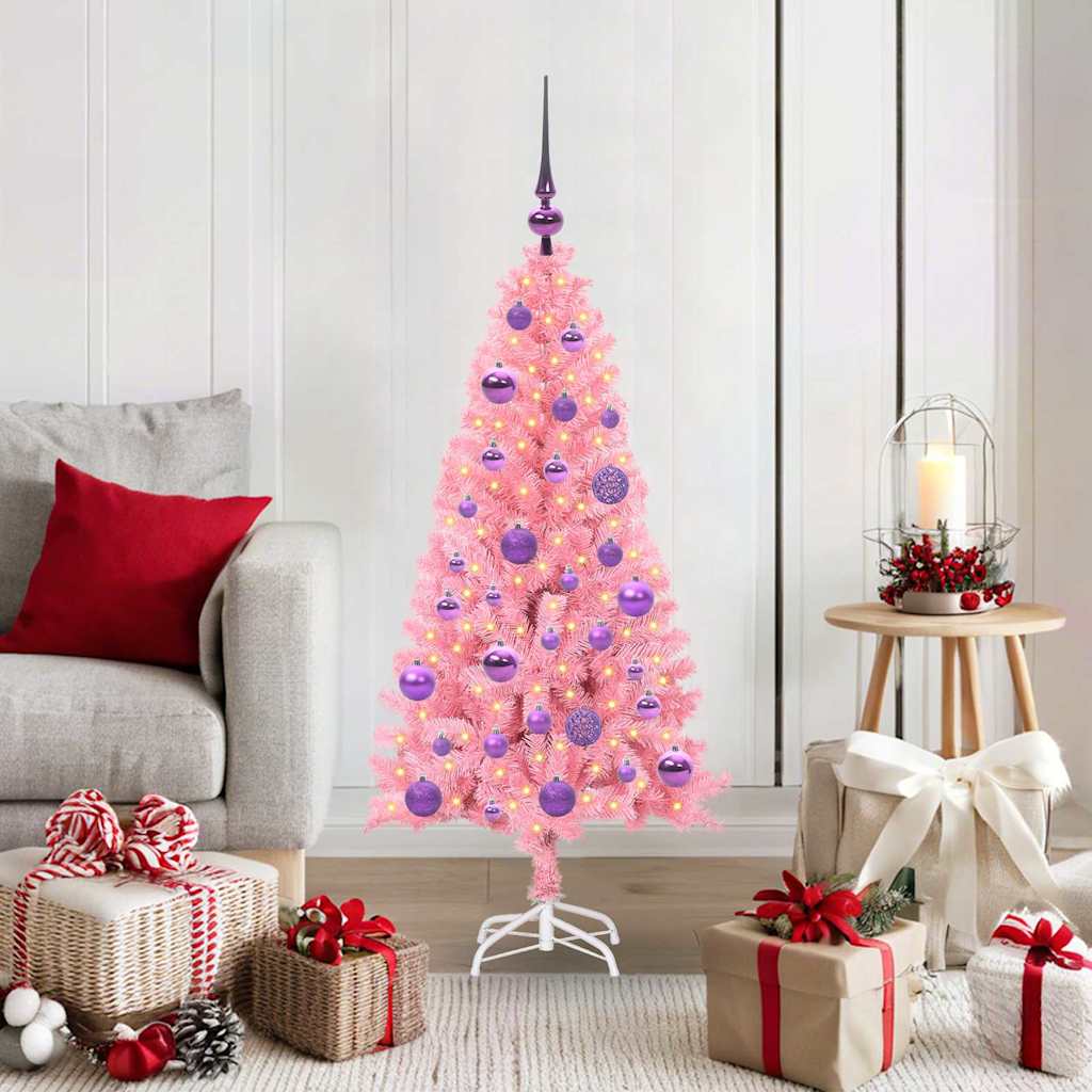 Künstlicher Weihnachtsbaum Mit Beleuchtung & Kugeln 120Cm Rosa
