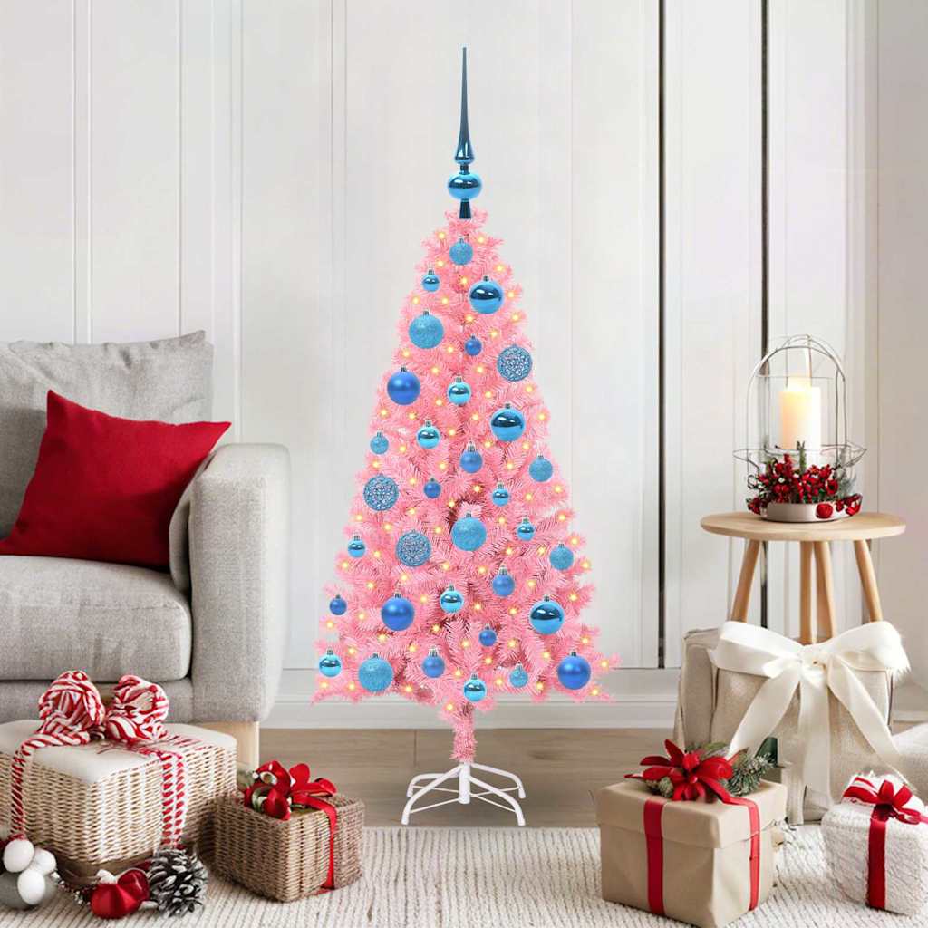 Künstlicher Weihnachtsbaum Mit Beleuchtung & Kugeln 120Cm Rosa