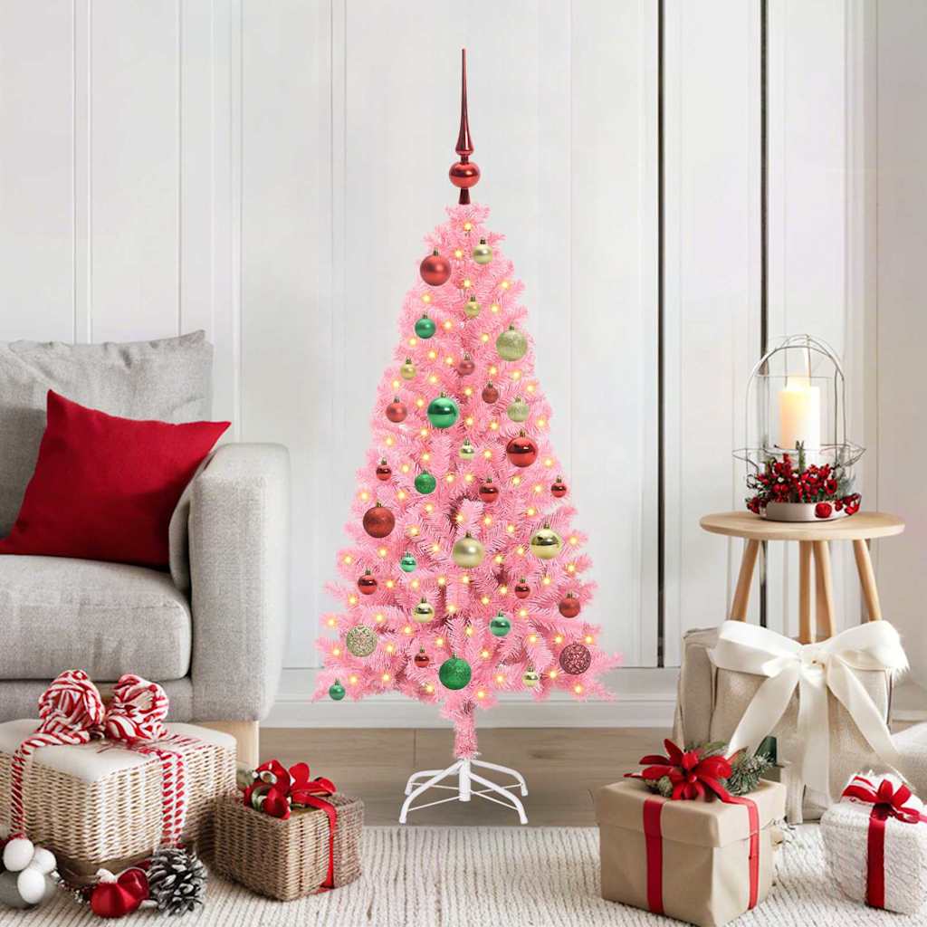 Künstlicher Weihnachtsbaum Mit Beleuchtung & Kugeln 120Cm Rosa