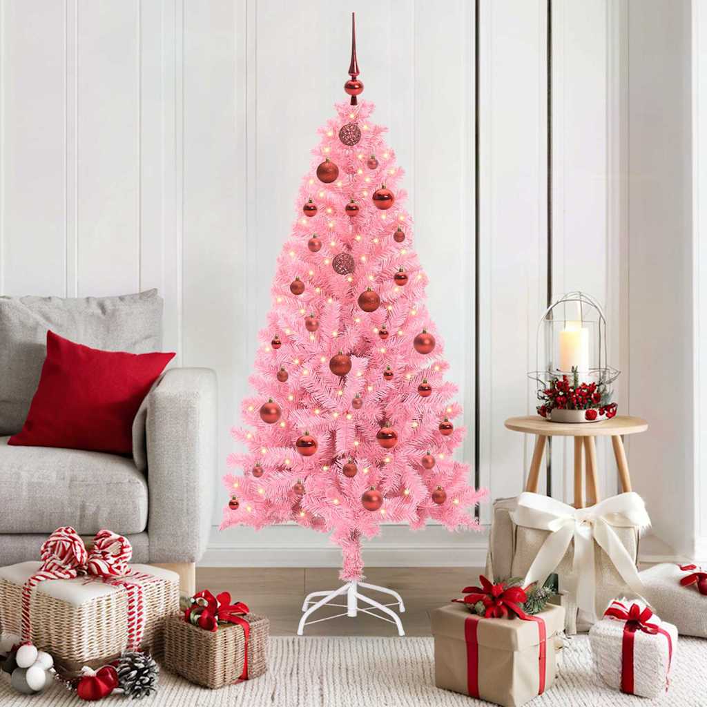 Künstlicher Weihnachtsbaum Mit Beleuchtung & Kugeln 120Cm Rosa