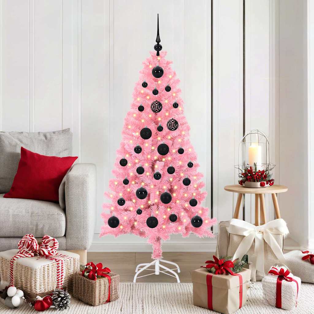 Künstlicher Weihnachtsbaum Mit Beleuchtung & Kugeln 120Cm Rosa