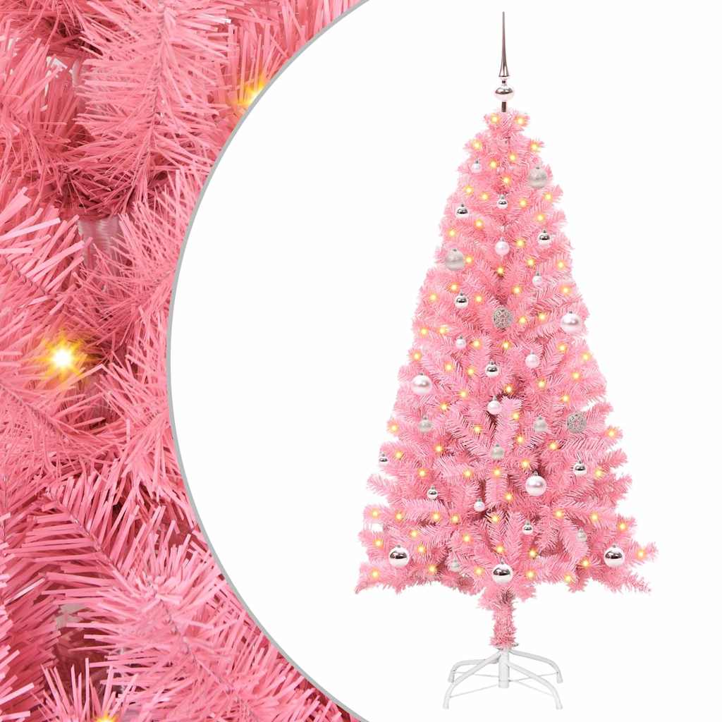 Künstlicher Weihnachtsbaum Mit Beleuchtung & Kugeln 120Cm Rosa