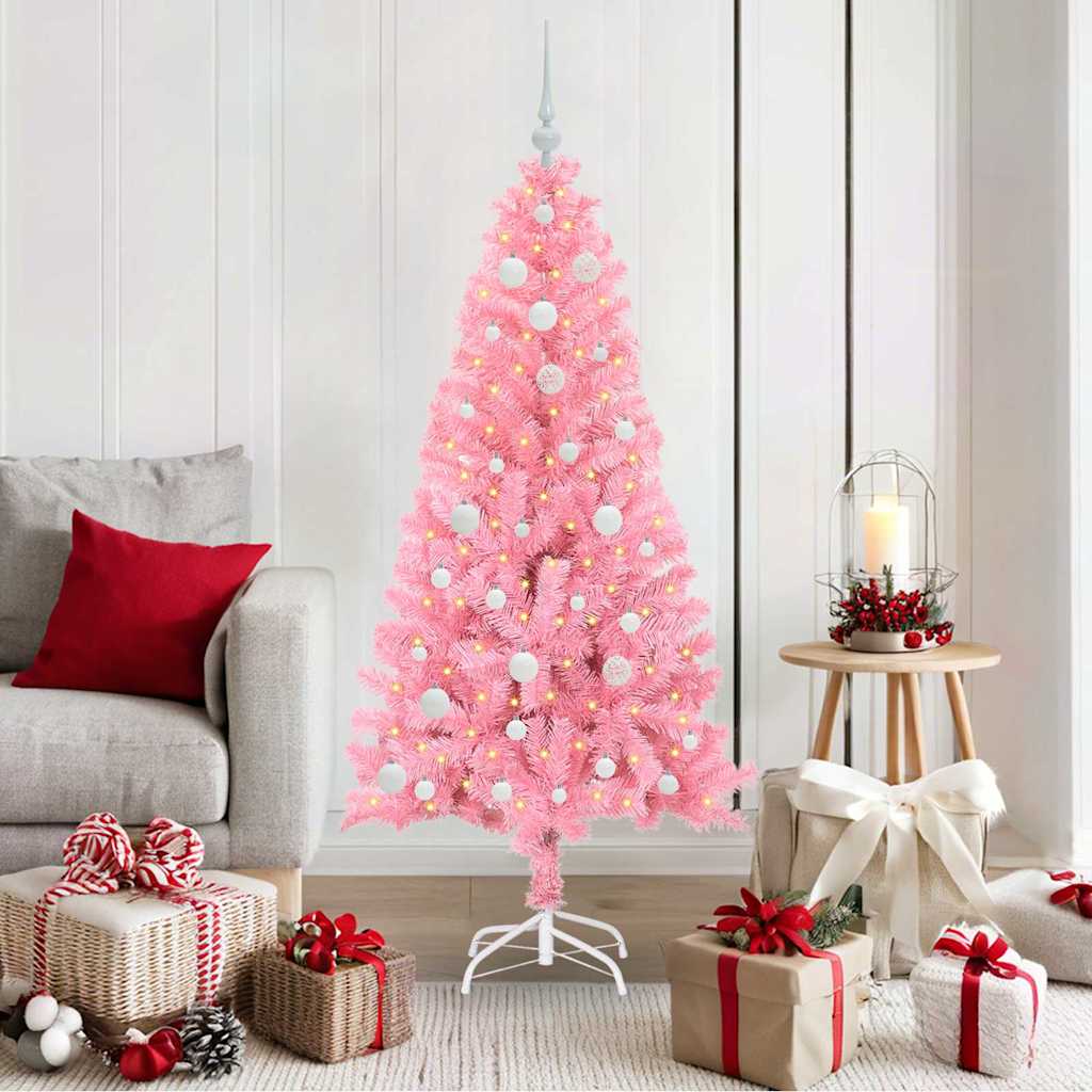 Künstlicher Weihnachtsbaum Mit Beleuchtung & Kugeln 120Cm Rosa