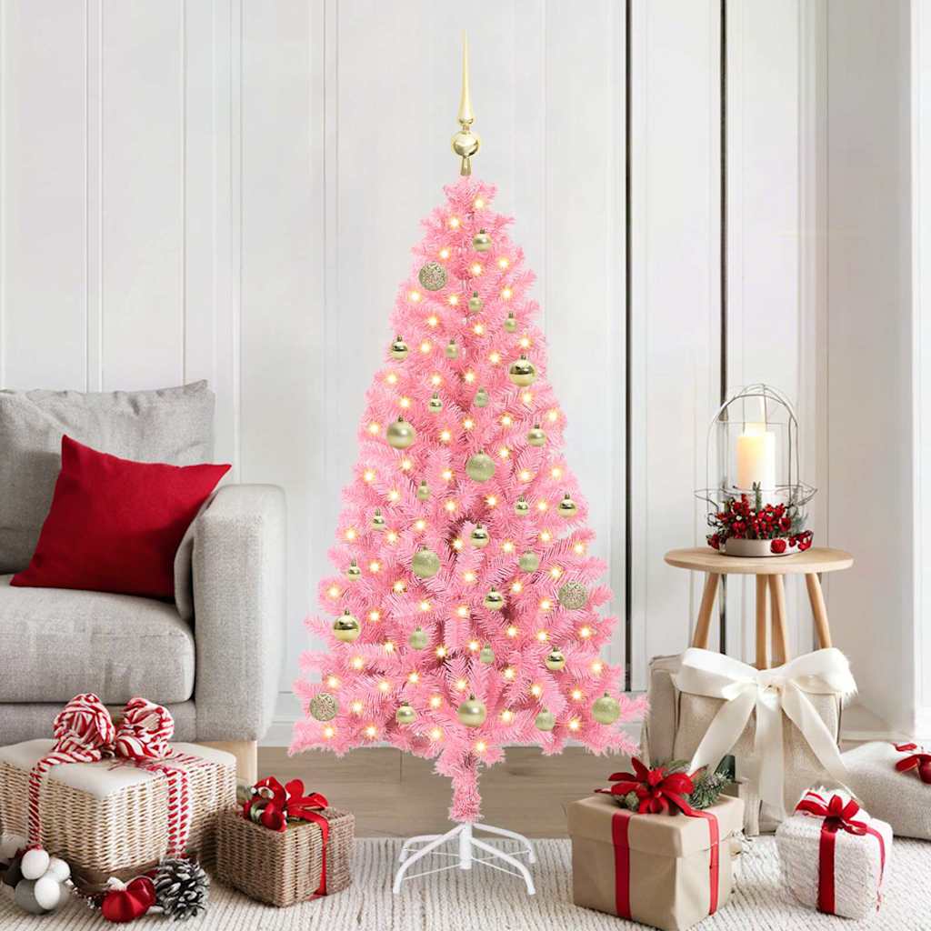 Künstlicher Weihnachtsbaum Mit Beleuchtung & Kugeln 120Cm Rosa