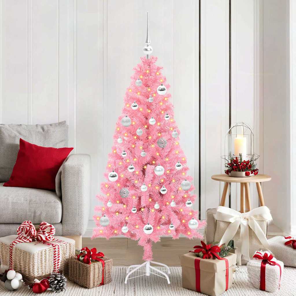 Künstlicher Weihnachtsbaum Mit Beleuchtung & Kugeln 120Cm Rosa