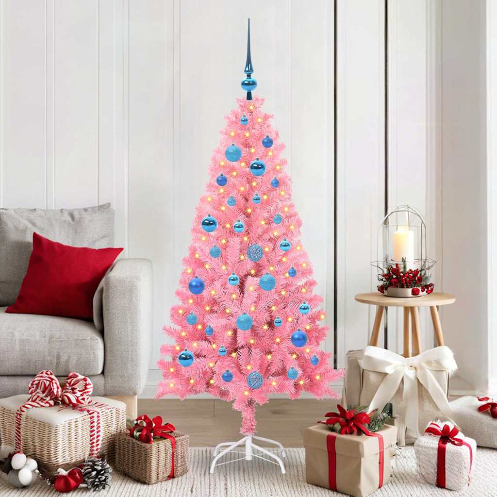 Künstlicher Weihnachtsbaum Mit Beleuchtung & Kugeln 120Cm Rosa