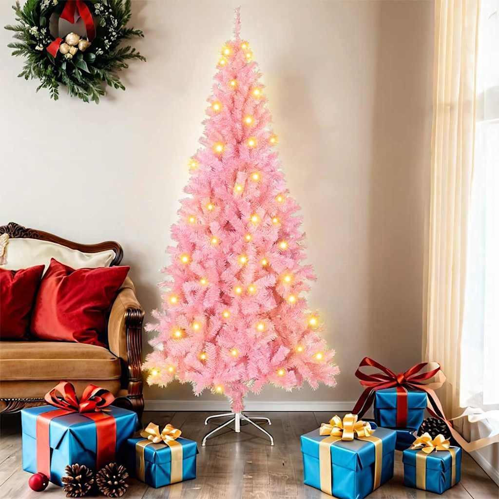 Künstlicher Weihnachtsbaum Mit Beleuchtung & Kugeln 120Cm Rosa