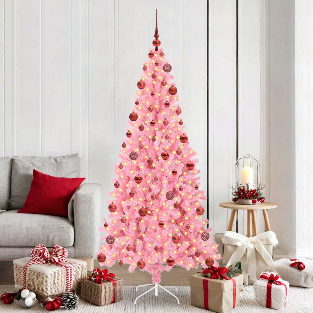 Künstlicher Weihnachtsbaum Mit Beleuchtung & Kugeln 120Cm Rosa