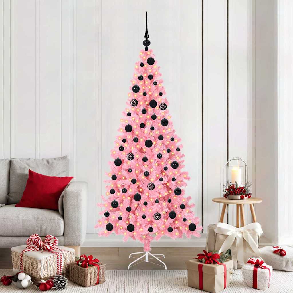 Künstlicher Weihnachtsbaum Mit Beleuchtung & Kugeln 120Cm Rosa