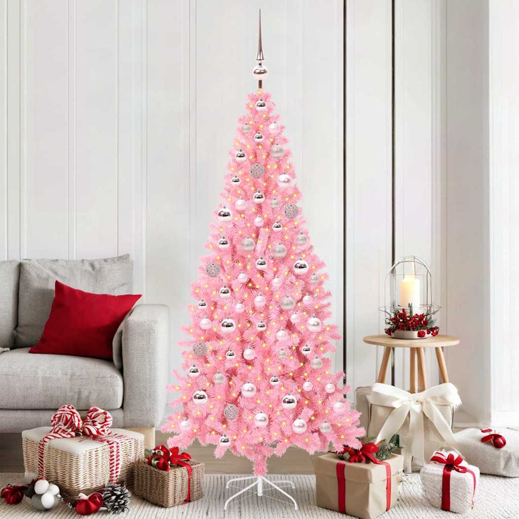 Künstlicher Weihnachtsbaum Mit Beleuchtung & Kugeln 120Cm Rosa