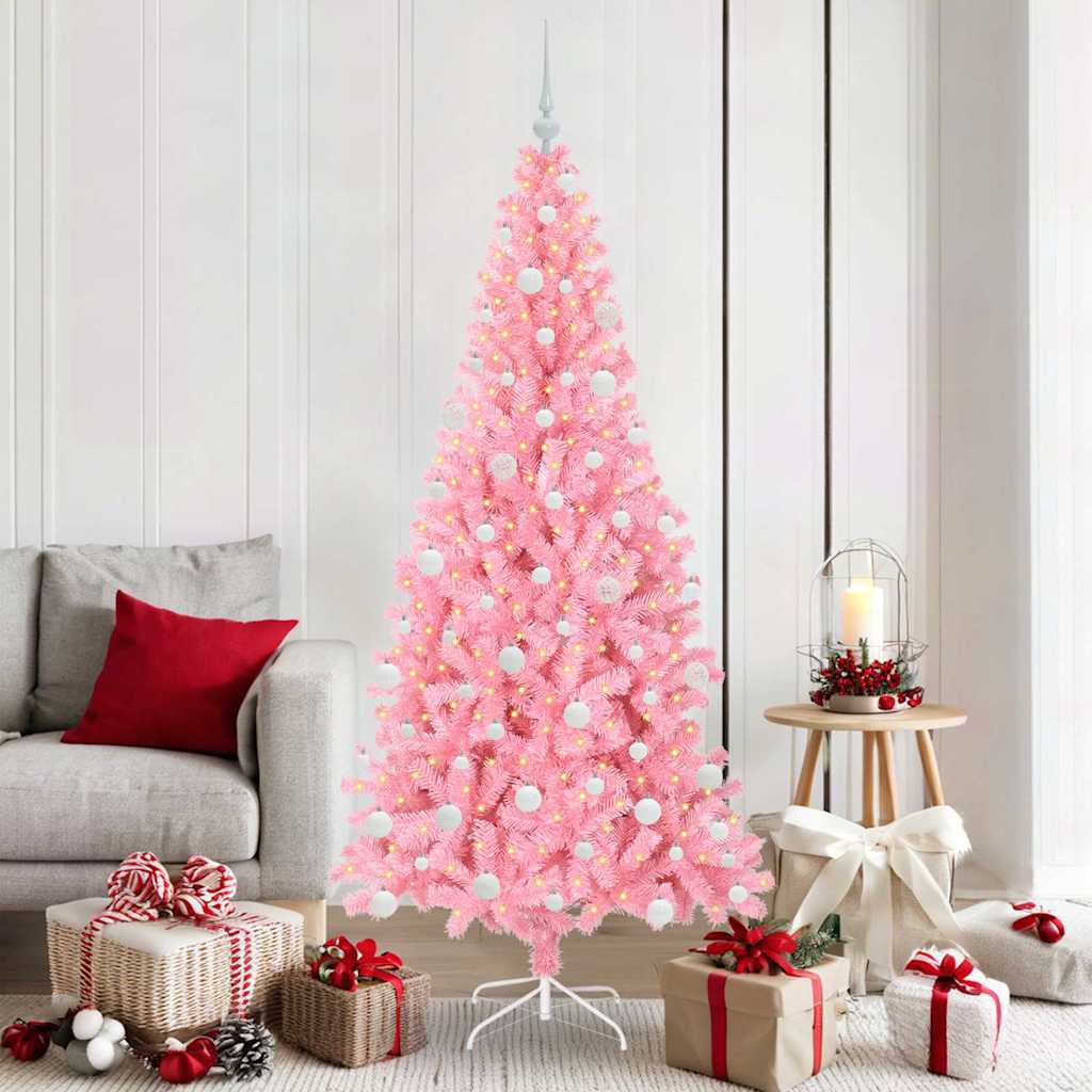 Künstlicher Weihnachtsbaum Mit Beleuchtung & Kugeln 120Cm Rosa