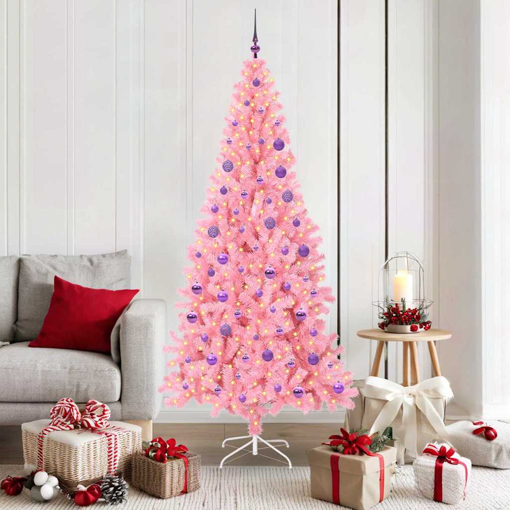 Künstlicher Weihnachtsbaum Mit Beleuchtung & Kugeln 120Cm Rosa