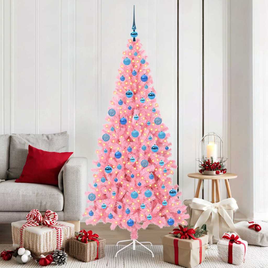 Künstlicher Weihnachtsbaum Mit Beleuchtung & Kugeln 120Cm Rosa