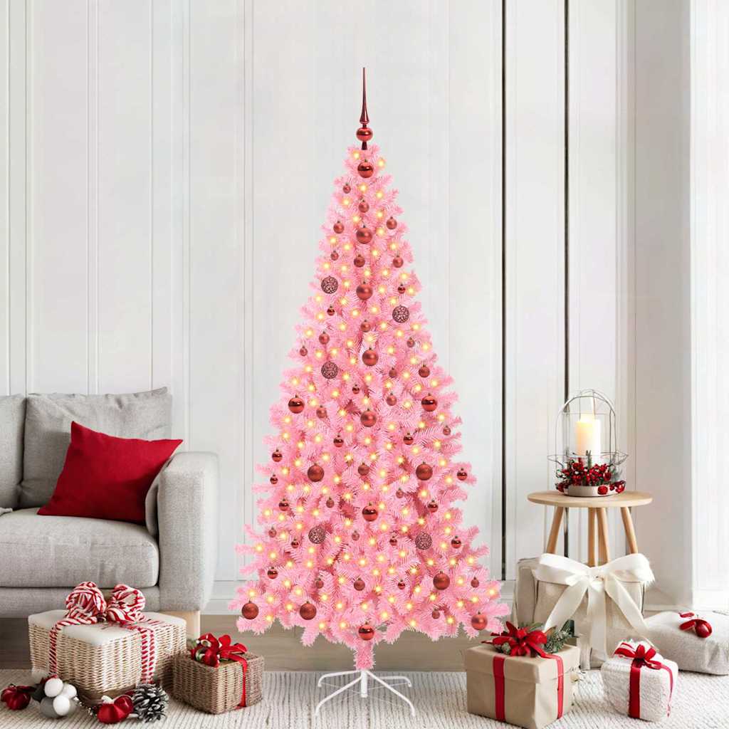 Künstlicher Weihnachtsbaum Mit Beleuchtung & Kugeln 120Cm Rosa