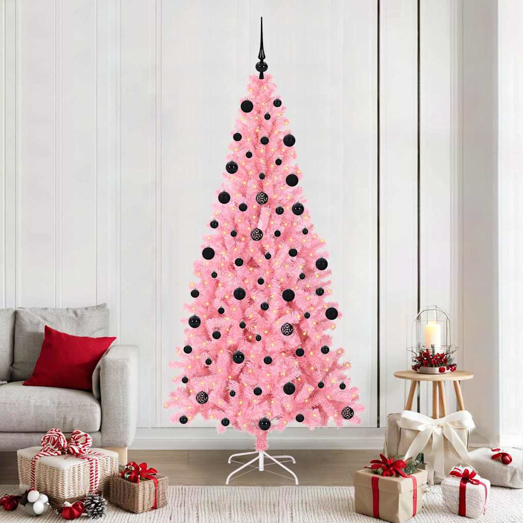 Künstlicher Weihnachtsbaum Mit Beleuchtung & Kugeln 120Cm Rosa